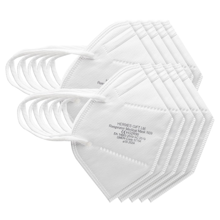 Комплект респираторни маски Hermes Gift, 10 броя, HG2R99, 5 слоя, Бял
