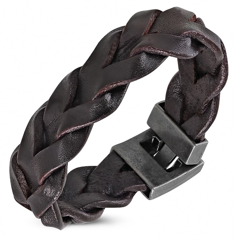 Bratara piele, BeSpecial, BSL3342, Maro, Impletita, Dimensiuni 21 x 2 cm