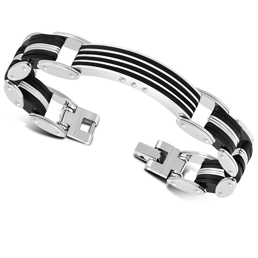 Bratara inox si cauciuc negru, BeSpecial, BSL3389, 20 cm x 1,1 cm