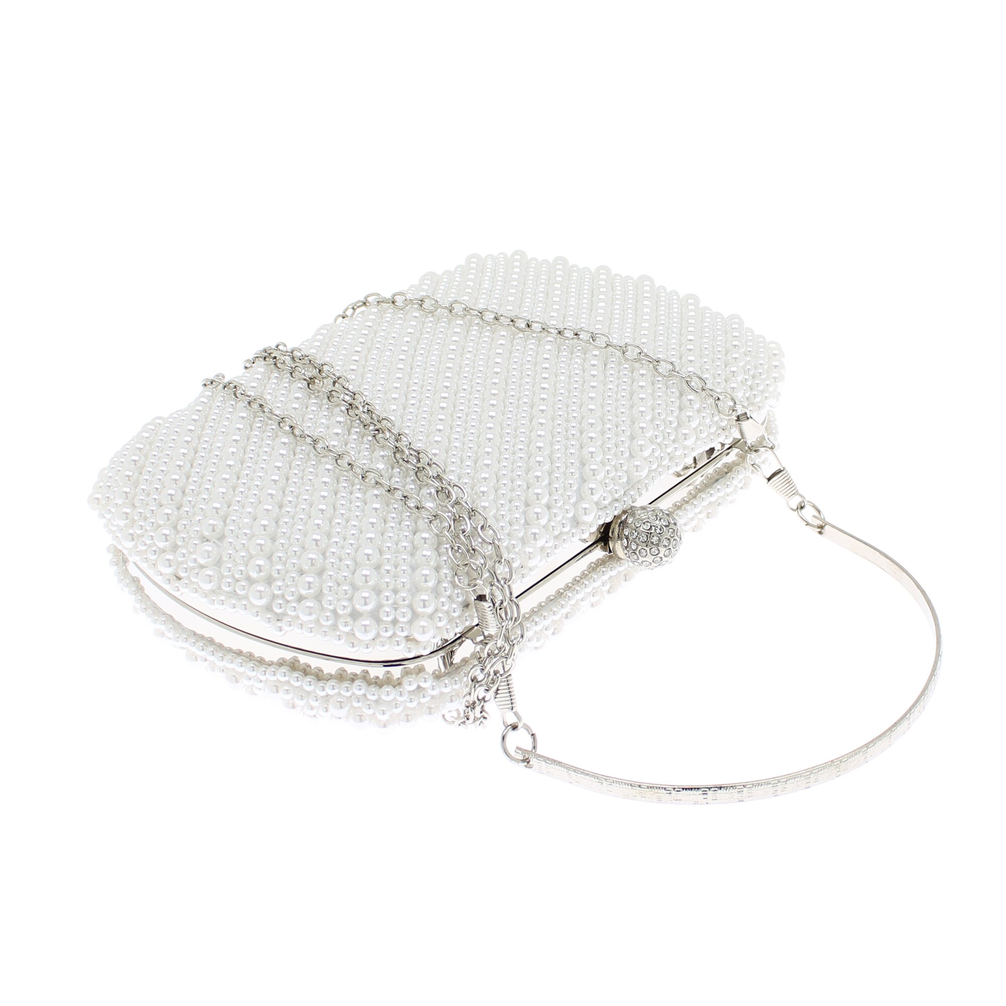 Geanta plic, clutch pentru dama, Alb cu margele, 20x12x5 cm - GND43