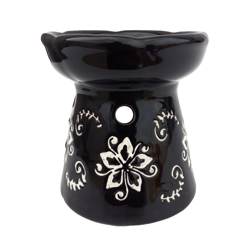 Suport ceramic pentru uleuiuri aromatice, cu model floral M2, 8 x 9 cm