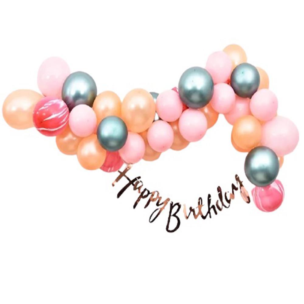 Kit aranjament din 36 baloane, cu ghirldanda Happy Birthday aurie, multicolor