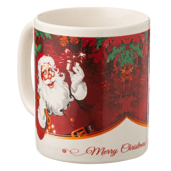 Mini Cana de craciun cu imprimeu,Mos Craciun,Rosu, 120 ml