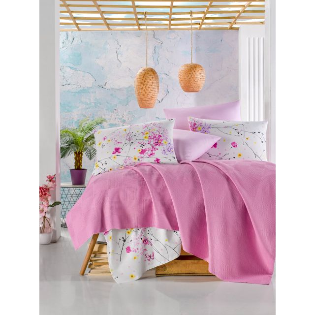 Set pentru pat dublu cuvertura, cearsaf si 2 fete de perna, model Ethnic Bahar