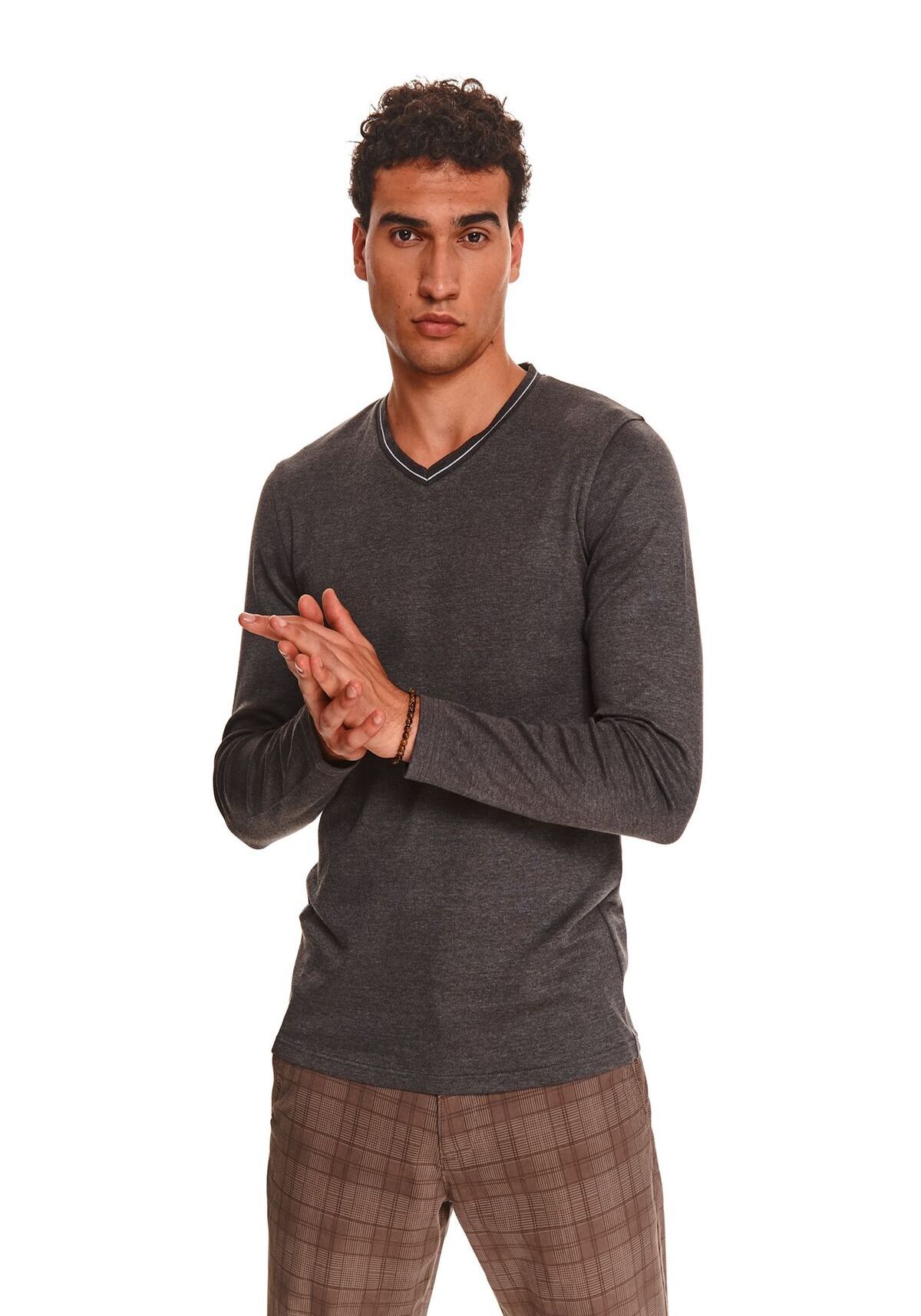 Tricou cu maneci lungi pentru barbati, TOP SECRET, SPL0469, Gri inchis