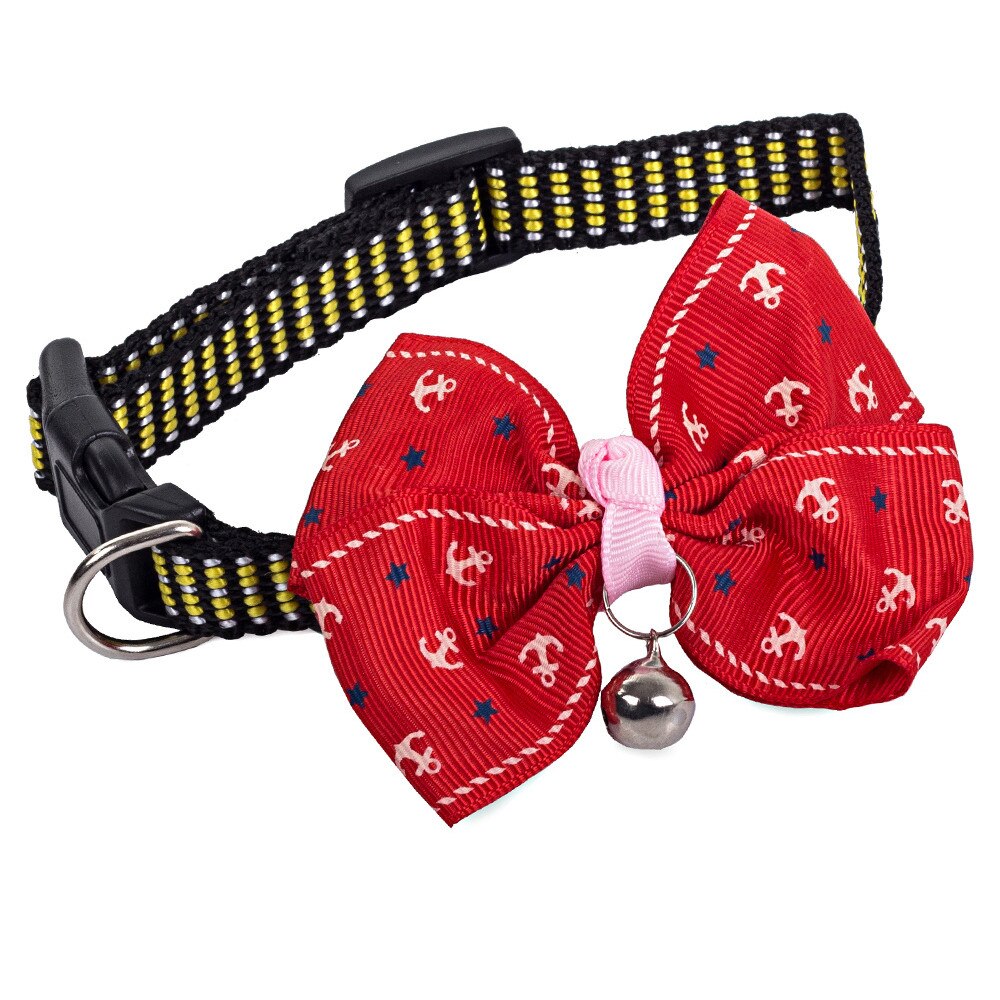 Zgarda pentru catei, Zola®, ajustabila, din material textil negru, cu fundita rosie si clopotel