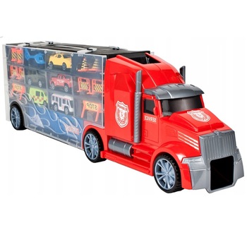 Set Jucarie Interactiva Camion Special Service My CITY cu Vehicule si Indicatoare Rutiere, Laterale Detasabile, 53 x 19 x 11 cm, Red Set Jucarie Interactiva Camion Special Service My CITY cu Vehicule si Indicatoare Rutiere, Laterale Detasabile, 53 x 19 x 11 cm, Red