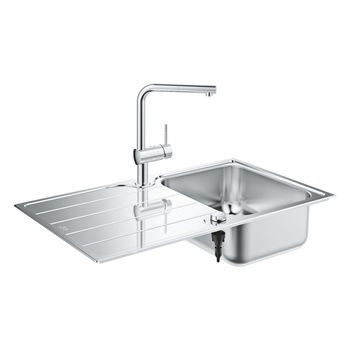 Pachet chiuveta de bucatarie Grohe Minta 31573SD1, 860 x 500 mm, montare pe blat, baterie inalta, dux extractabil, crom Pachet chiuveta de bucatarie Grohe Minta 31573SD1, 860 x 500 mm, montare pe blat, baterie inalta, dux extractabil, crom
