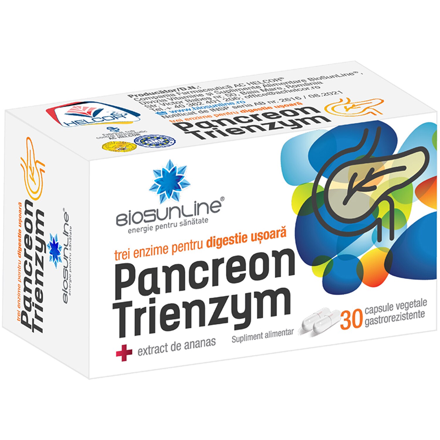 Supliment alimentar Pancreon Trienzym BioSunLine, 30 capsule