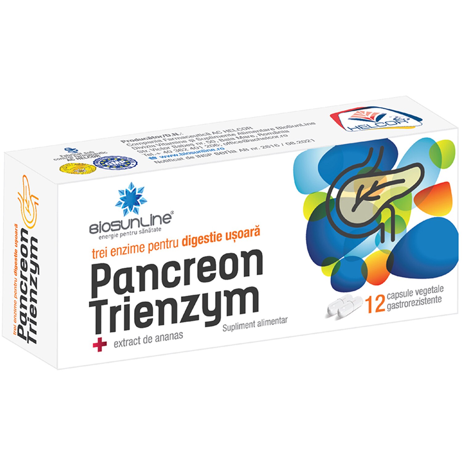 Supliment alimentar Pancreon Trienzym BioSunLine, 12 capsule