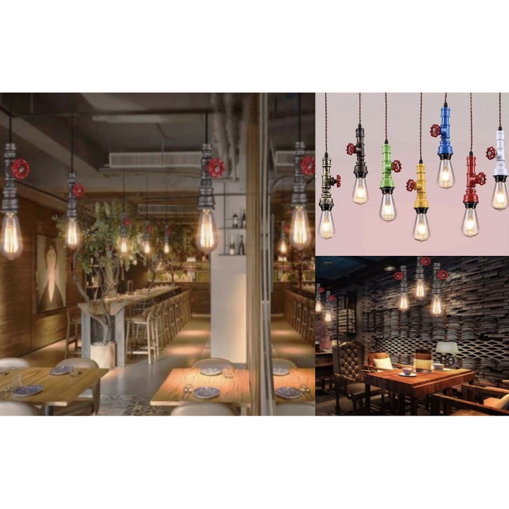 Pendul decorativ metalic stil robinet Albastru, max 60W, E27