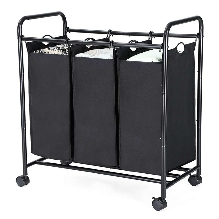 Cos de rufe Nancy Homestore, 3 Compartimente, 132 L, Negru