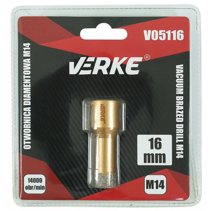 Carota diamantata, pentru piatra gresie si beton, 16mm, Verke, V05116