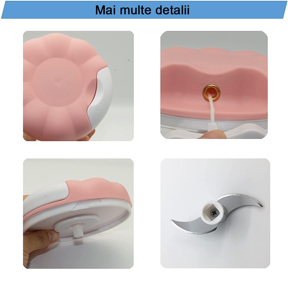 Mini Masina pentru piure, FMK®, Manual, 2 lame, Multifunctional, Roz ...