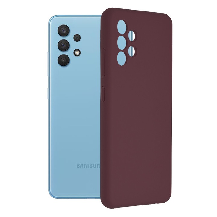 AZIAO dupla szerkezetű védőtok Samsung Galaxy A32 4G telefonhoz, finom karcolásgátló mikroszálas belső és tapadásgátló szilikon ütéscsillapító külső, matt bor