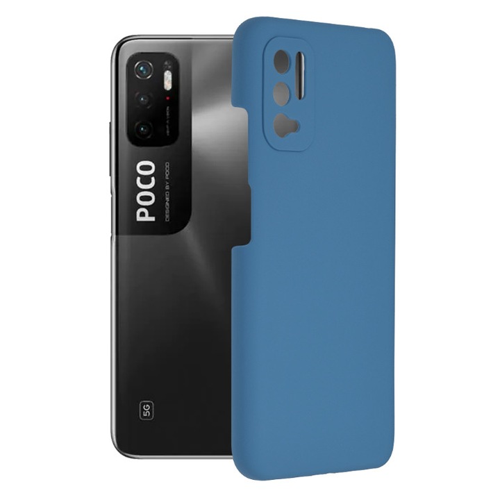 Защитен калъф с двойна структура AZIAO за Xiaomi Redmi Note 10 5G / Poco M3 Pro 5G, вътрешност от фин микрофибър против надраскване и силиконова външна част против залепване, абсорбиращ удар, кралско синьо