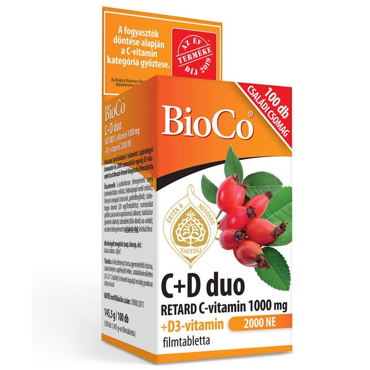 Vitamina C si D DUO, 1000 mg cu 2000 UI, 100 buc, BioCo