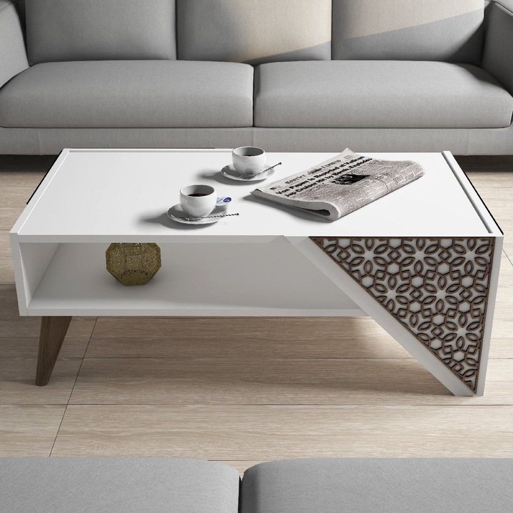 Masa de cafea Nancy's Dardenne Prairie, Nancy Homestore, Lemn, 40x105x58 cm, Maro/Alb