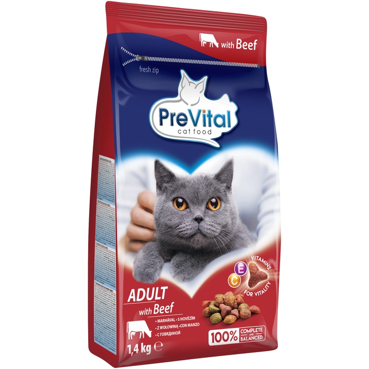 Суха храна за котки Prevital Adult, Говеждо, 1.4 кг