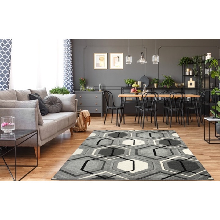 Covor Carvino, 80 x 150 Gri Deschis/Alb-Crem 1832A