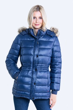 Big Star, Geaca matlasata cu garnitura din blana sintetica, Bleumarin Big Star, Geaca matlasata cu garnitura din blana sintetica, Bleumarin