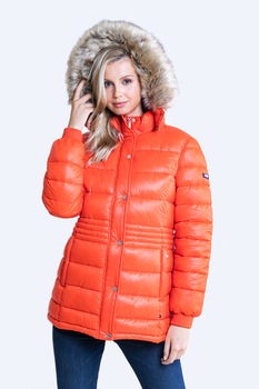 Big Star, Geaca matlasata cu garnitura din blana sintetica, Oranj Big Star, Geaca matlasata cu garnitura din blana sintetica, Oranj