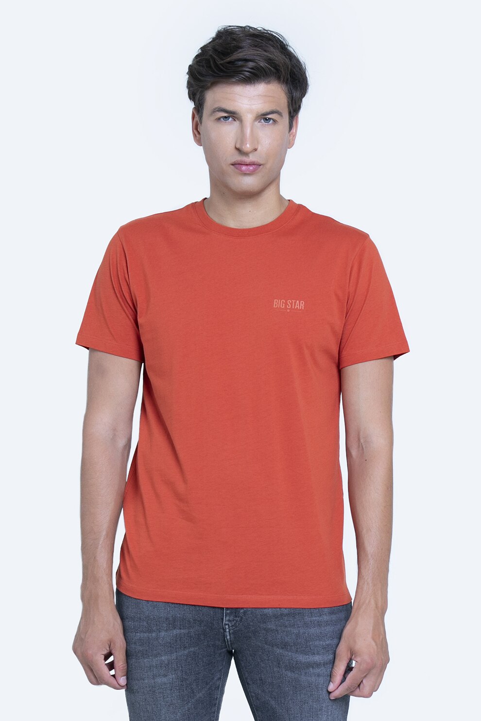 Big Star, Tricou din bumbac cu decolteu la baza gatului, Oranj