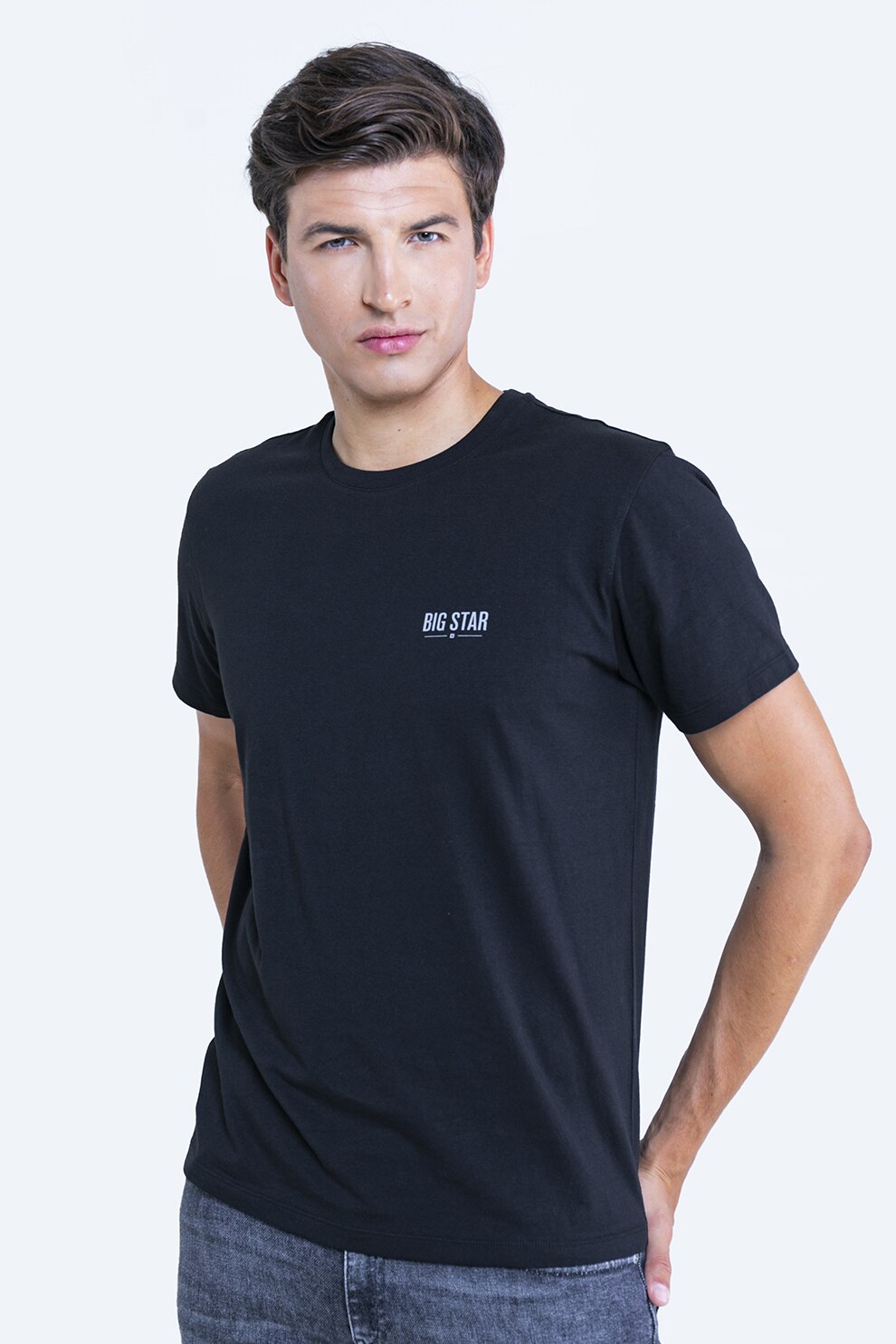 Big Star, Tricou din bumbac cu decolteu la baza gatului, Negru