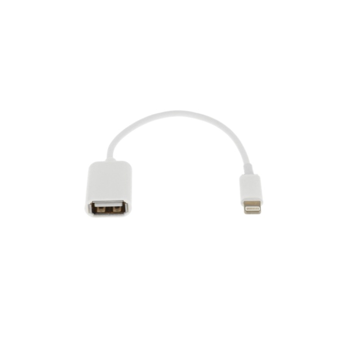 Adaptor OTG USB 2.0 la Lightning pentru mouse, tastatura, stick memorie, 18 cm, Alb, GSM-BBL3341