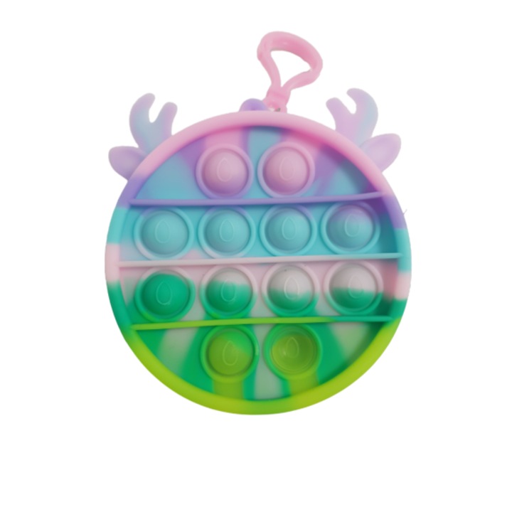 Jucarie Portofel Pop It - Ren, Diametru 9 cm, Multicolora