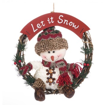 Coronita decorativa pentru usa, om de zapada cu carouri rosii,30 cm Coronita decorativa pentru usa, om de zapada cu carouri rosii,30 cm