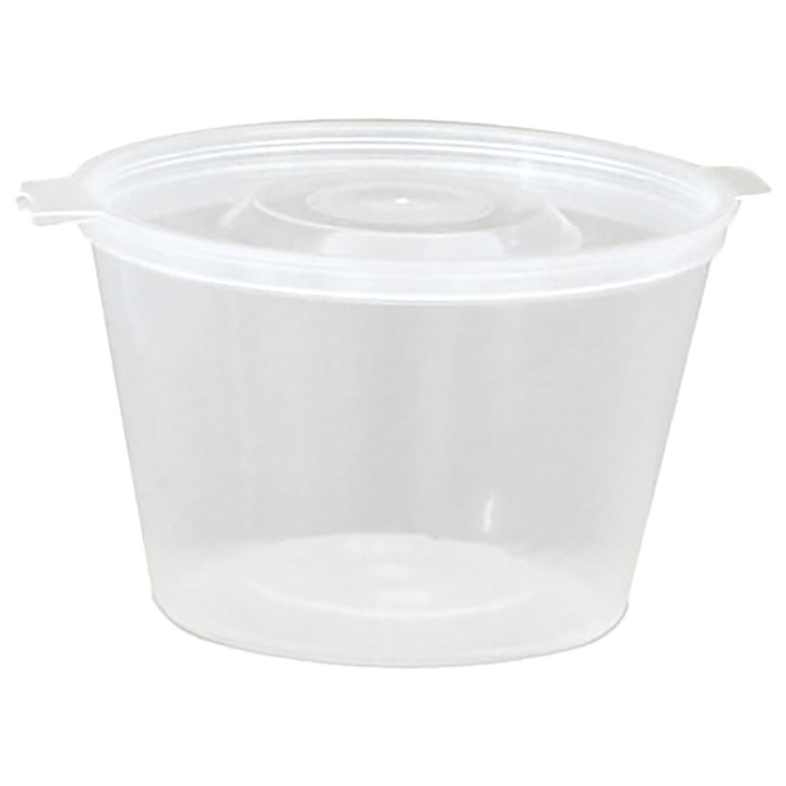 Set 50 bucati, Sosiera rotunda cu capac 120ml PP