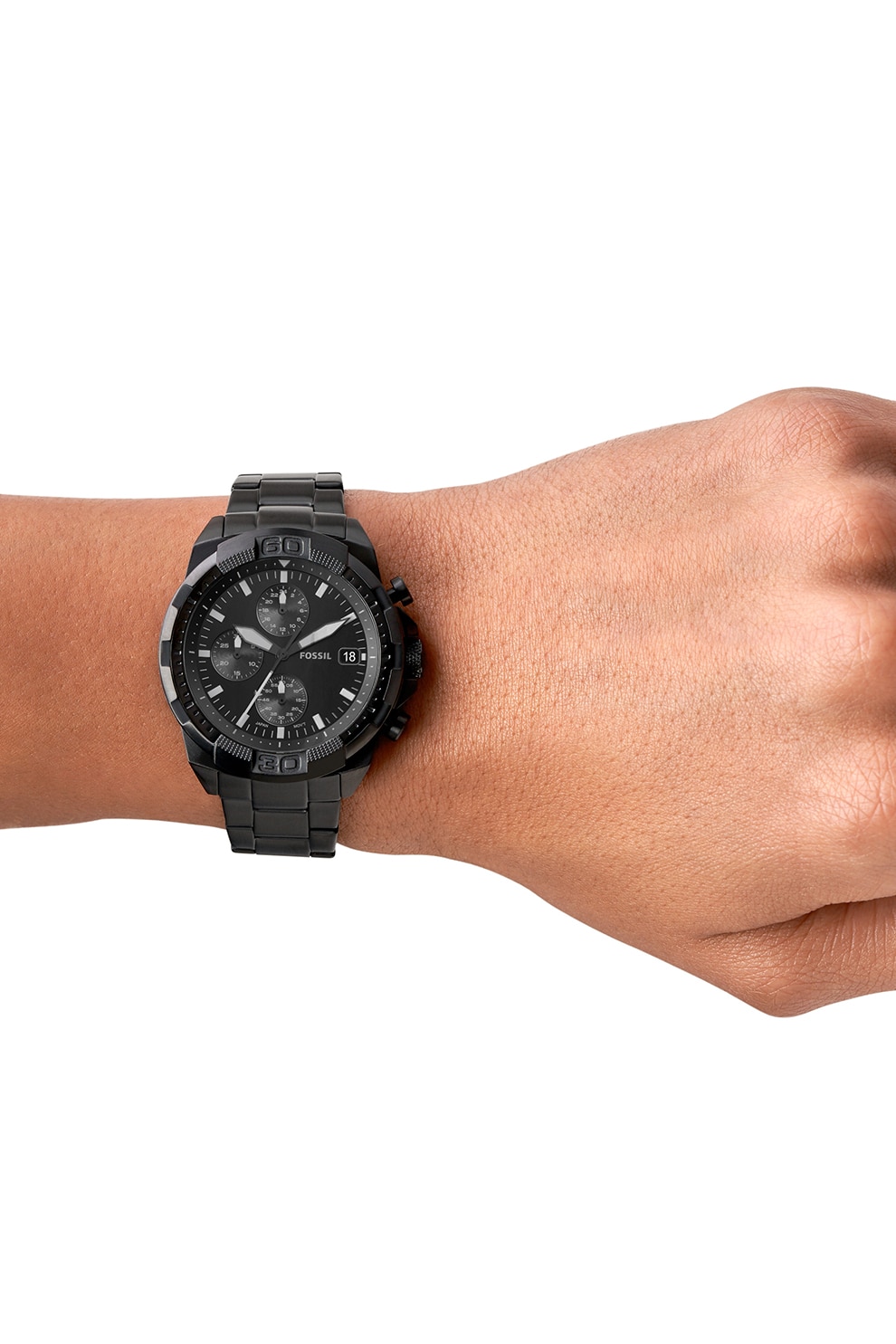 Fossil, Ceas cronograf din otel inoxidabil, Negru
