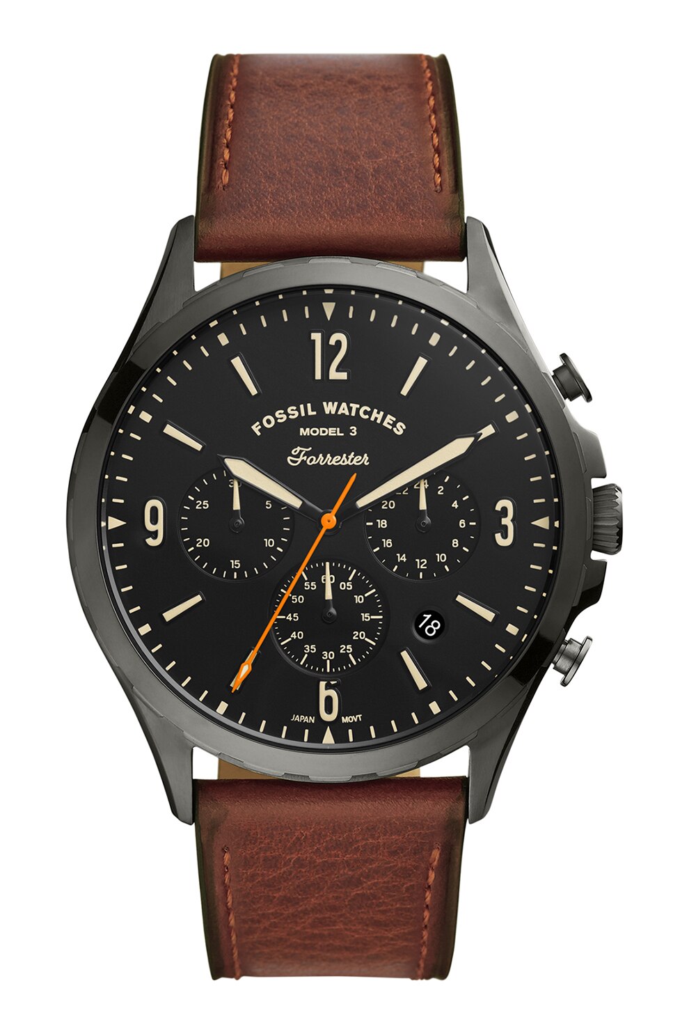 Fossil, Ceas cronograf cu o curea din piele, Maro