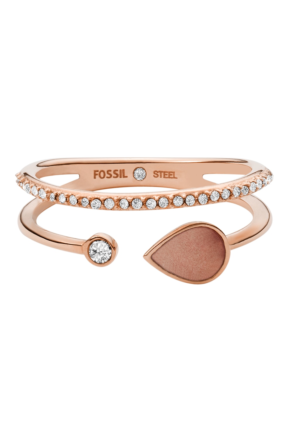 Fossil, Inel incrustat cu cristale si model suprapus, auriu rose, 60 MM Standard