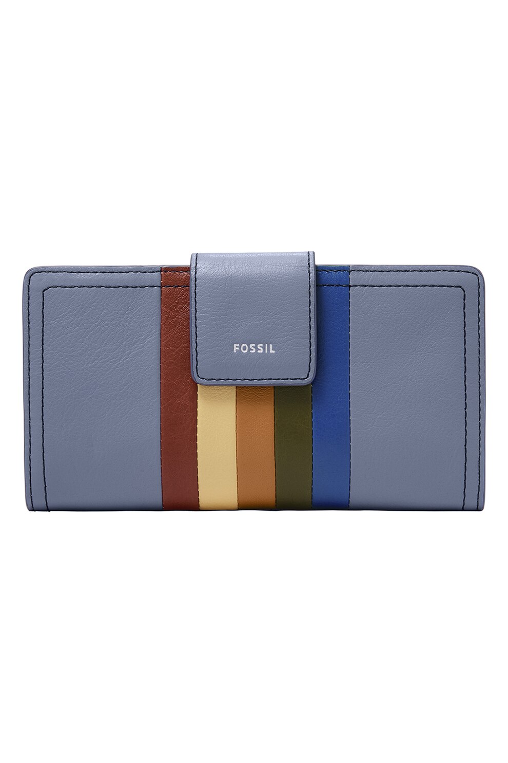 Fossil, Portofel de piele ecologica cu RFID Logan, Albastru lavanda/Maro