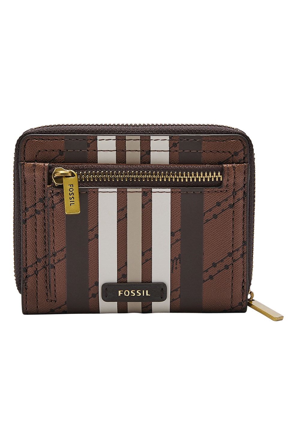 Fossil, Portofel de piele ecologica cu functii multiple si RFID Logan, Maro scortisoara/Alb