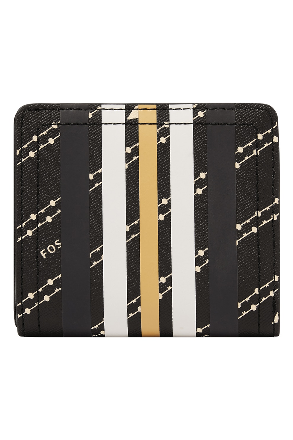 Fossil, Portofel pliabil din piele ecologica cu model, Negru/Alb