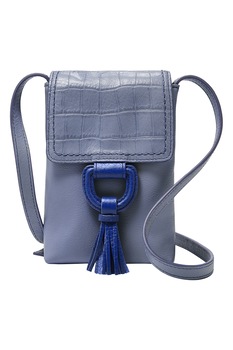 Fossil, Geanta crossbody mica din piele ecologica cu garnitura cu aspect de piele de crocodil, Albastru lavanda Fossil, Geanta crossbody mica din piele ecologica cu garnitura cu aspect de piele de crocodil, Albastru lavanda