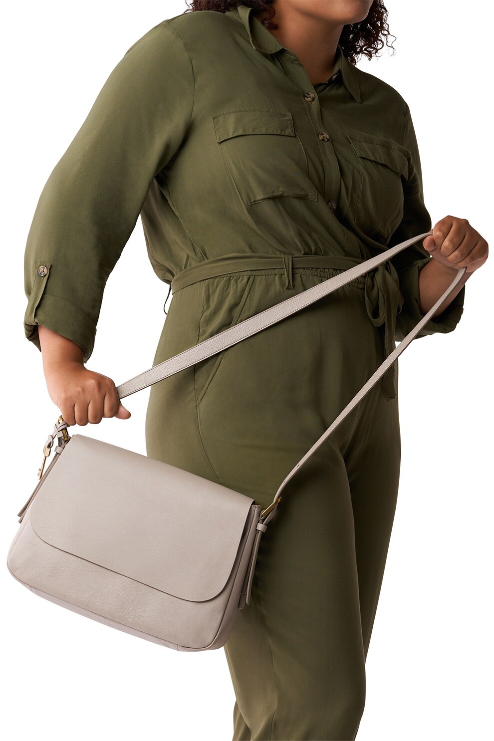 Fossil, Geanta crossbody din piele ecologica Harper, Grej