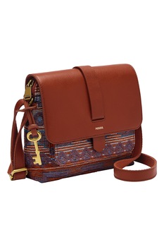 Fossil, Geanta crossbody din piele ecologica cu model etnic Kinley, Maro Fossil, Geanta crossbody din piele ecologica cu model etnic Kinley, Maro