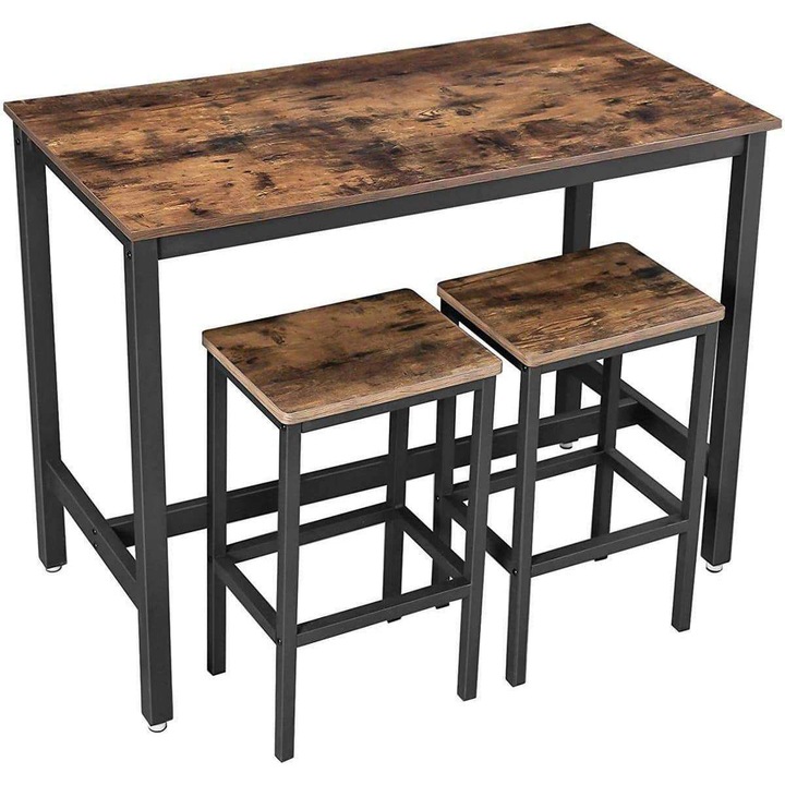 Комплект маса / 2 бар стола Nancy Homestore, Индустриален стил, Дърво, 120 x 60 x 90 см, Кафяв