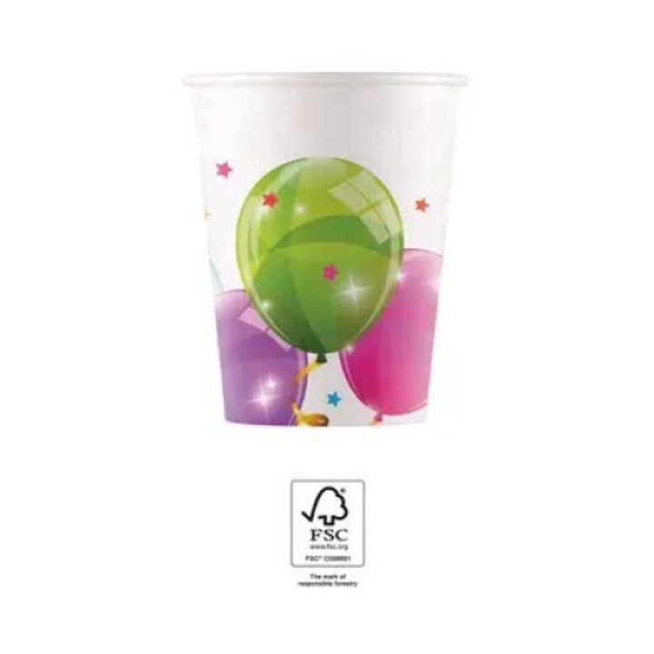 Set 8 pahare party decor Baloane, 200ml, Procos