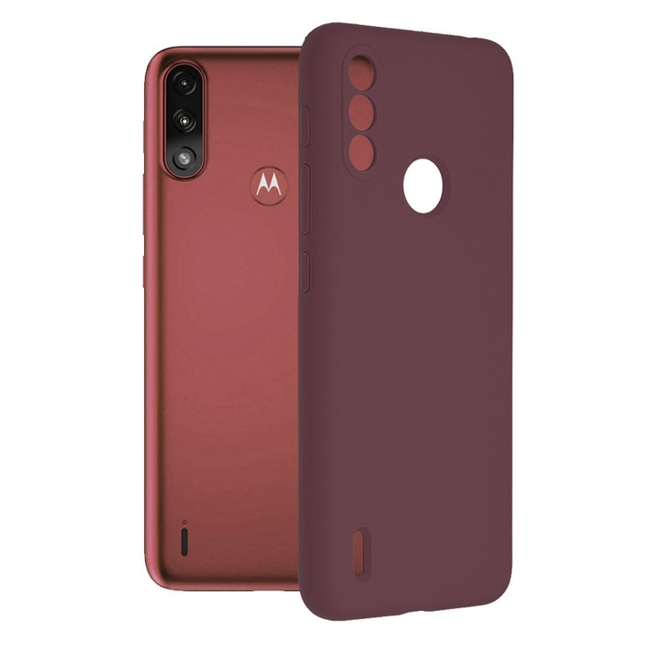 Husa Protectie Double Structure pentru Motorola Moto E7 Power / Moto E7i Power, Microfibra, Visiniu Mat