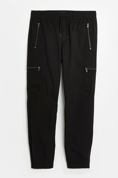 River Island, Pantaloni cargo slim fit cu cordon in talie, Negru River Island, Pantaloni cargo slim fit cu cordon in talie, Negru