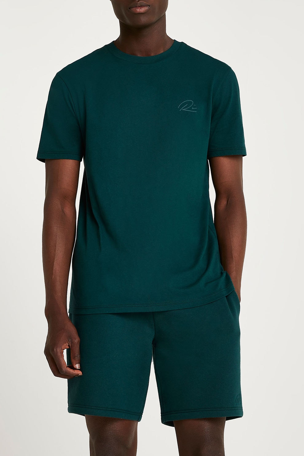 River Island, Set de tricou si pantaloni scurti - 2 piese, Verde englez