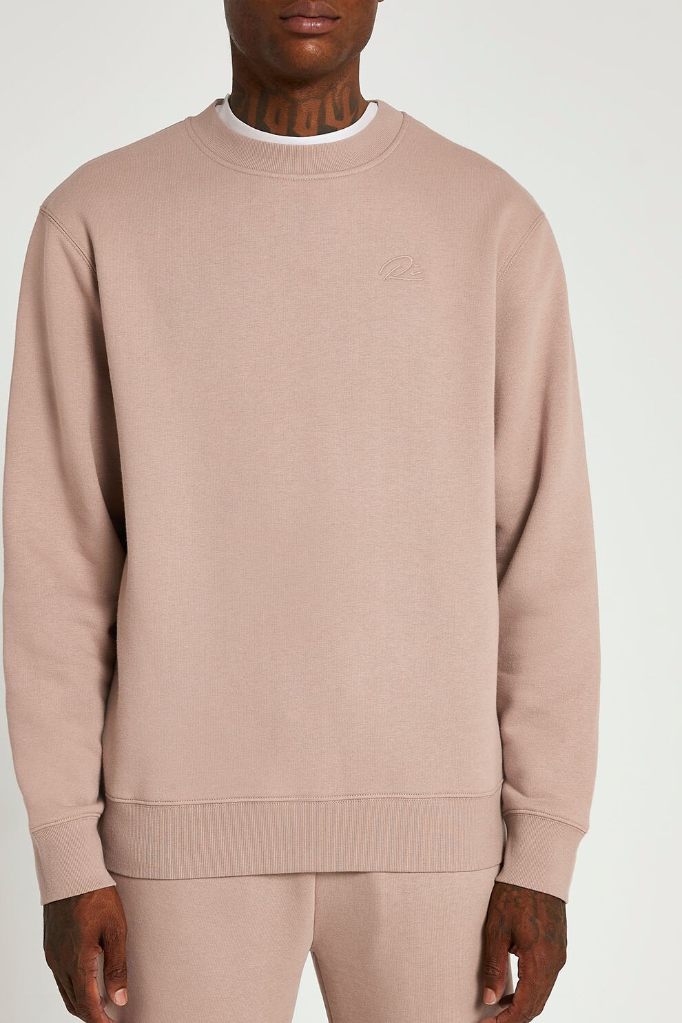 River Island, Bluza sport regular fit cu decolteu la baza gatului, Roz prafuit