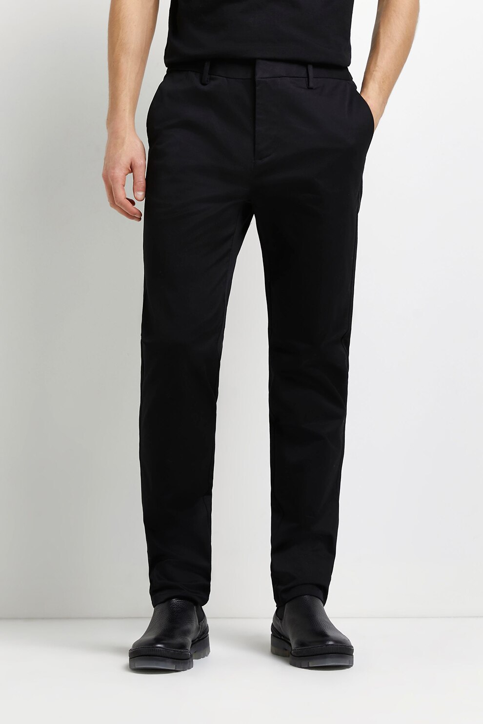 River Island, Set de pantaloni chino slim fit - 2 piese, Negru