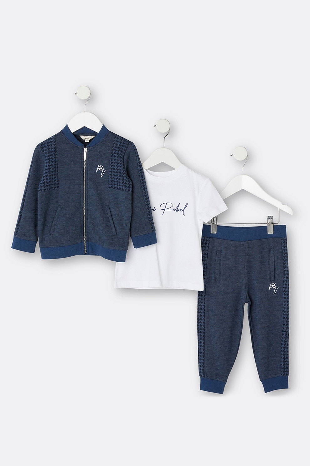 River Island, Set de imbracaminte din amestec de bumbac - 3 piese, Bleumarin/Alb
