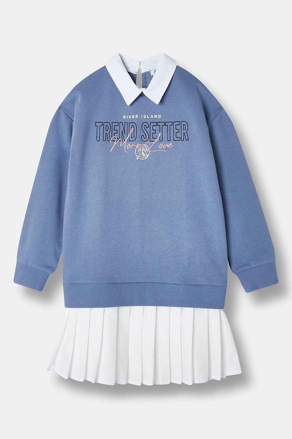 River Island, Rochie din bumbac cu model 2 in 1, Albastru levanda